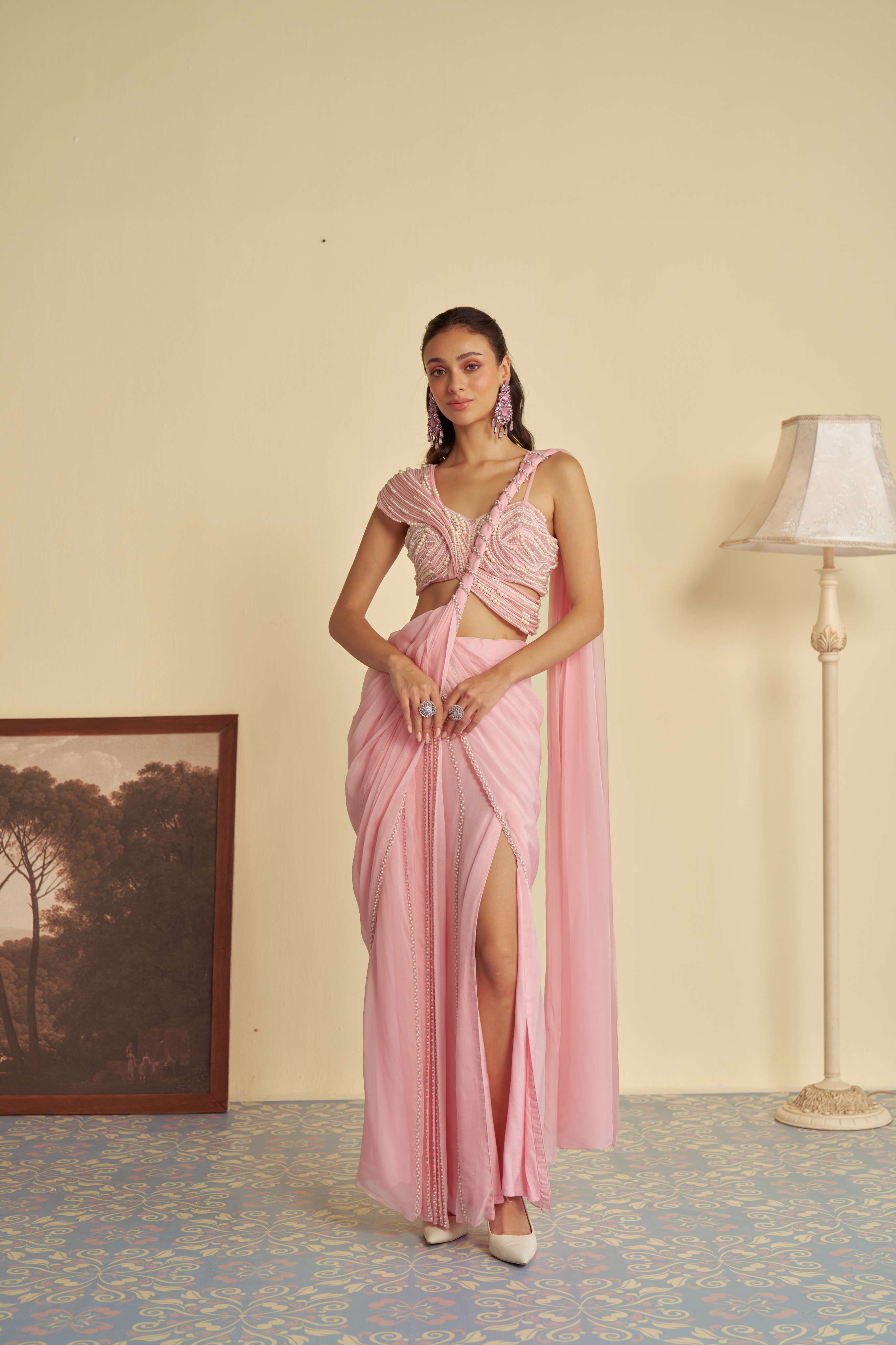 Rosebud drape saree set