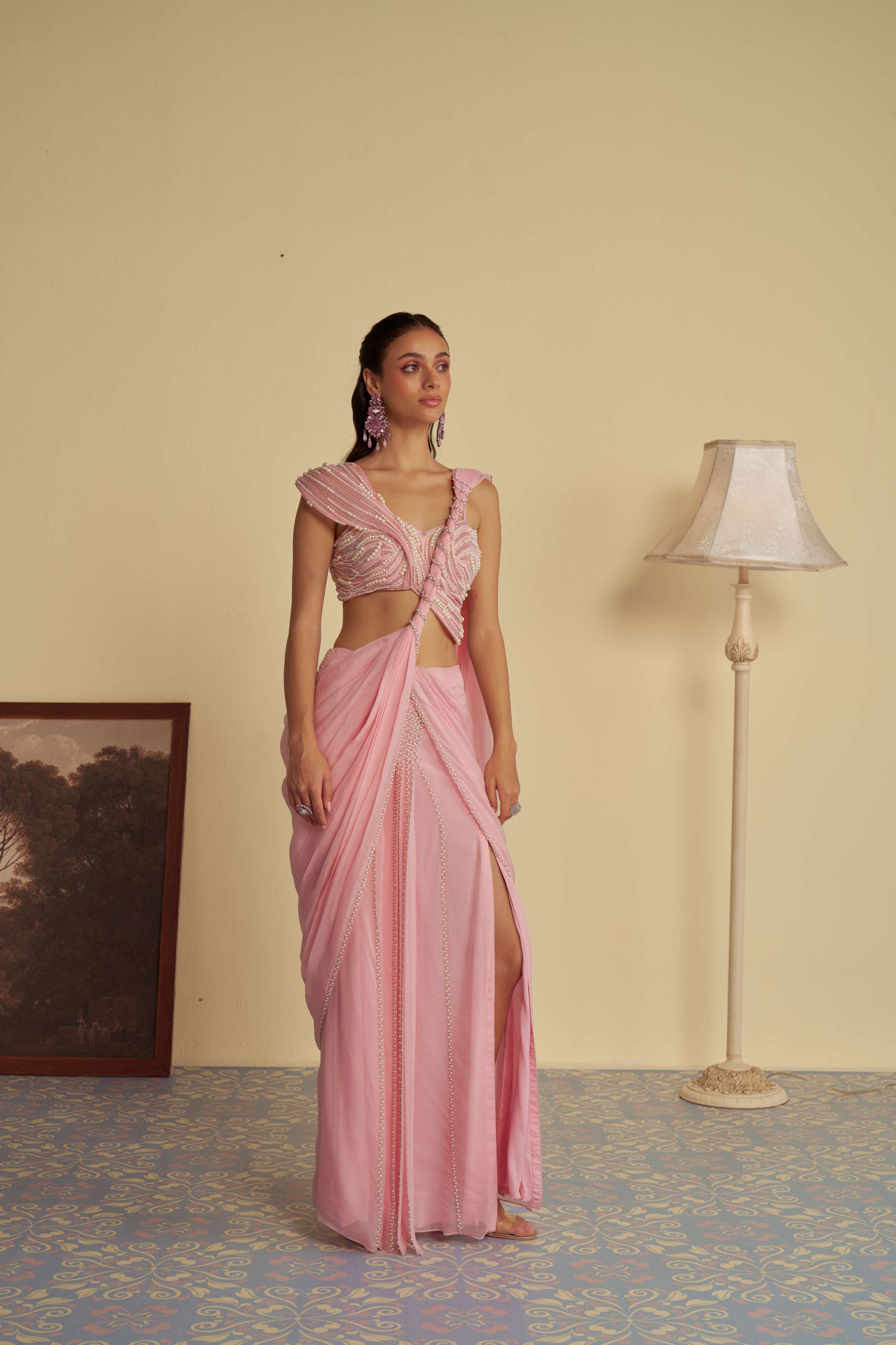 Rosebud drape saree set