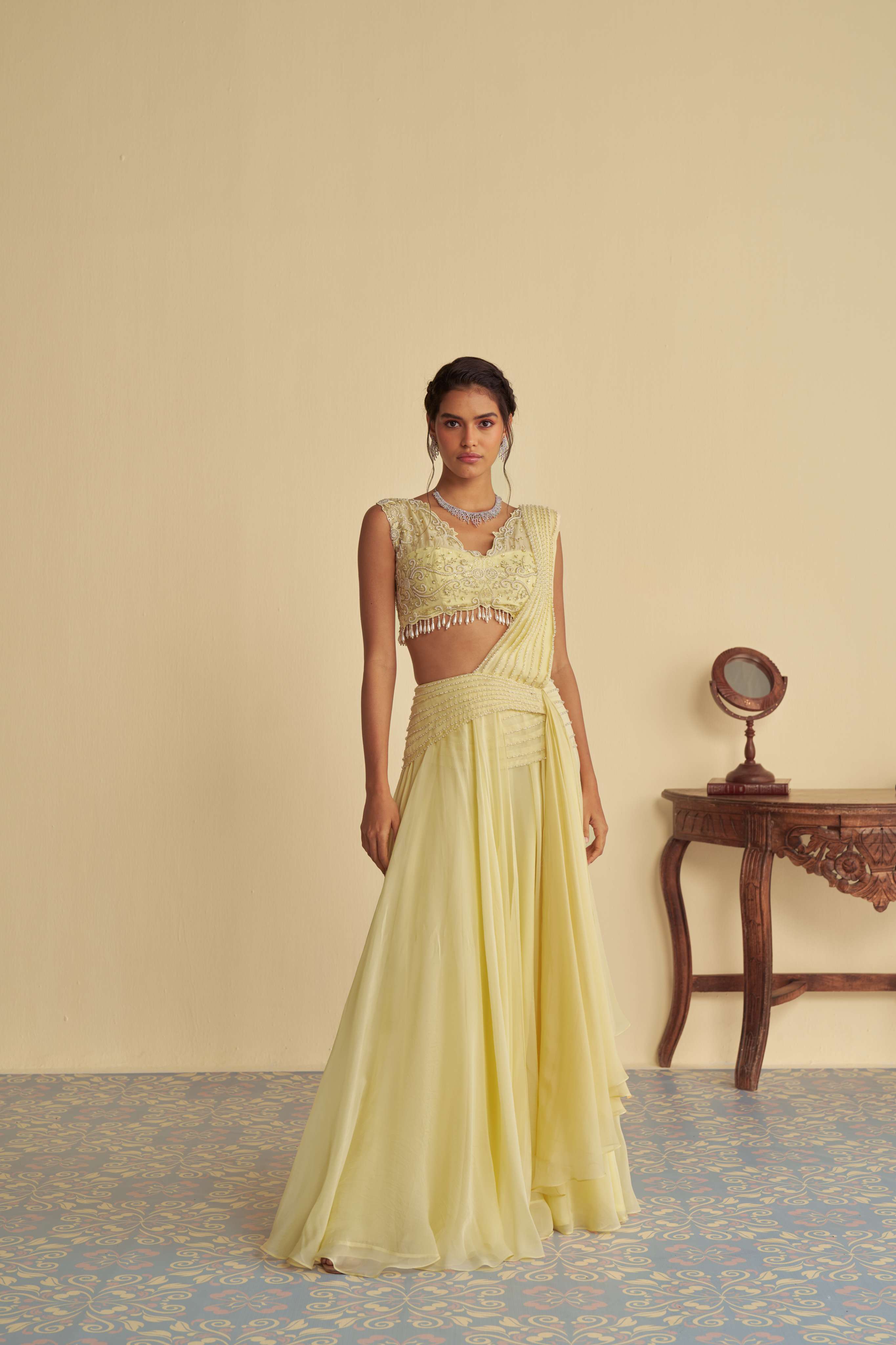 Dandelion mist drape saree set