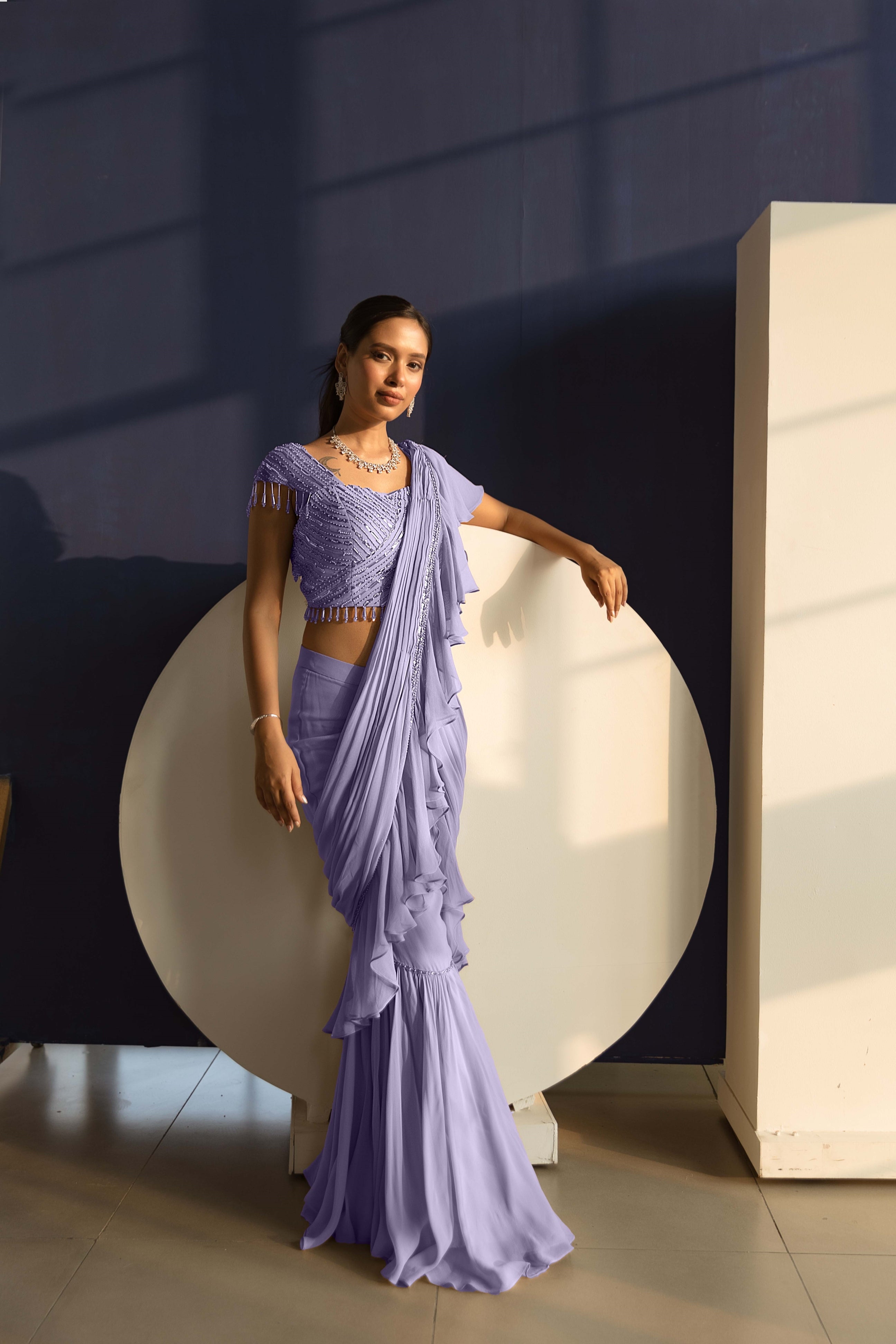 Ruffle saree in USA – Basanti Kapde aur Koffee