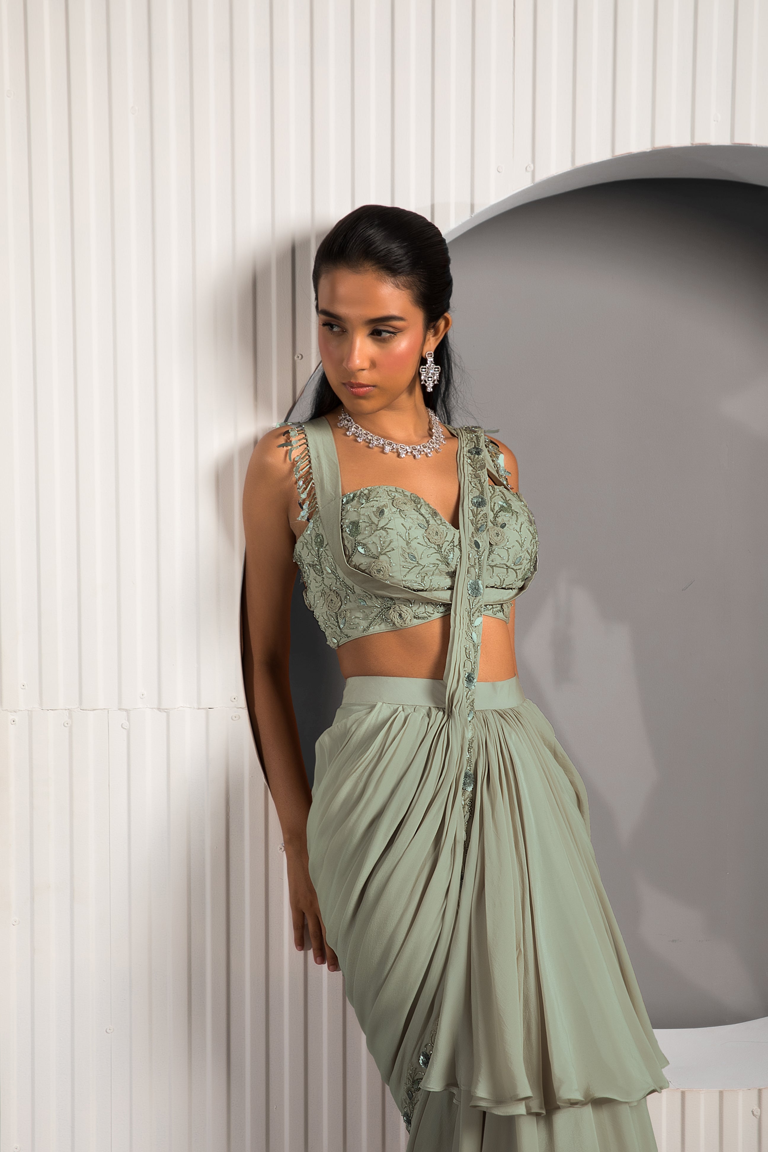 Silk Gotta Patti Work Light Olive Green Lehenga Skirt – Heritage India  Fashions