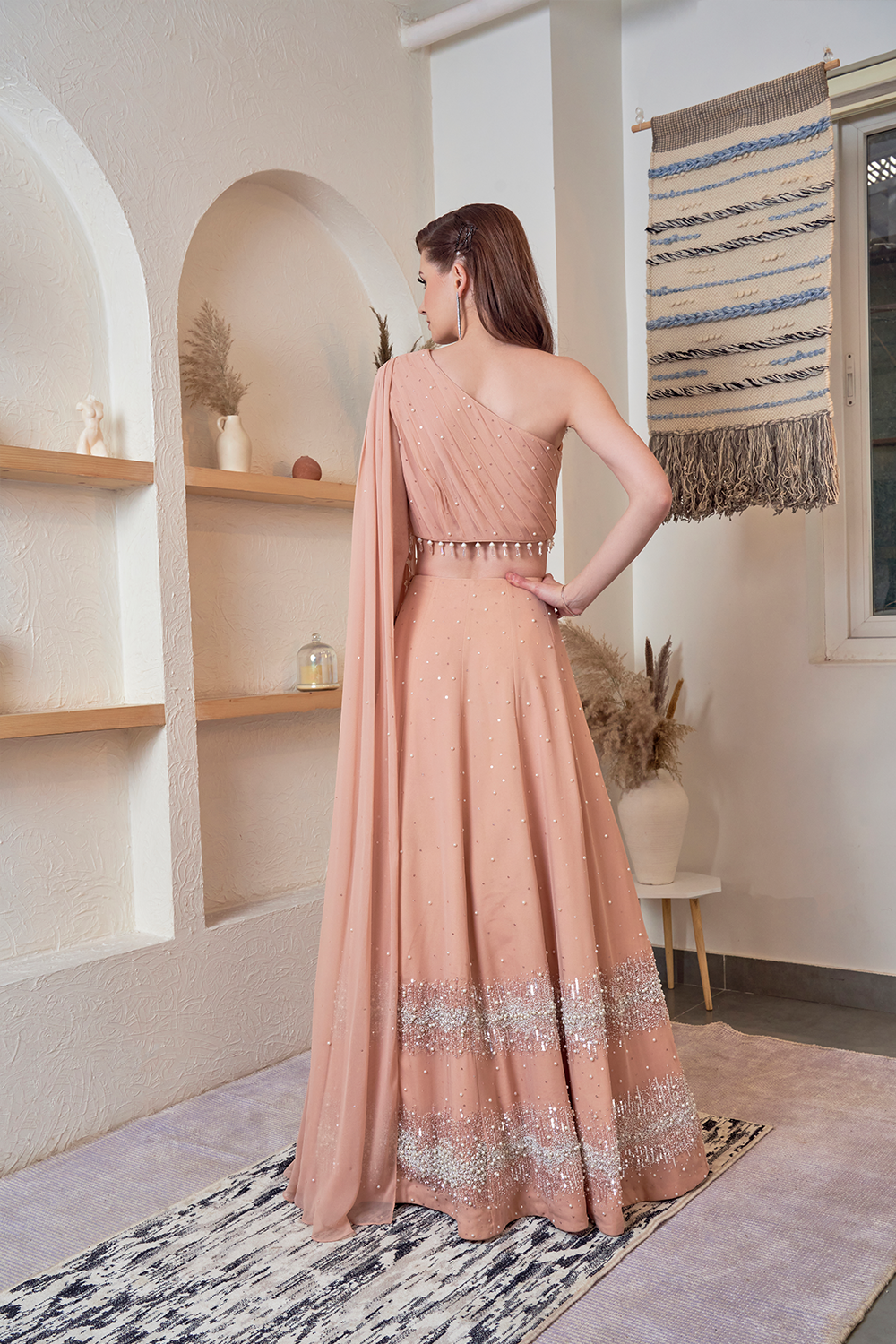 Rose Pink Designer Soft Net Lehenga with Sequins, Zari & Pearl work – Ethnos