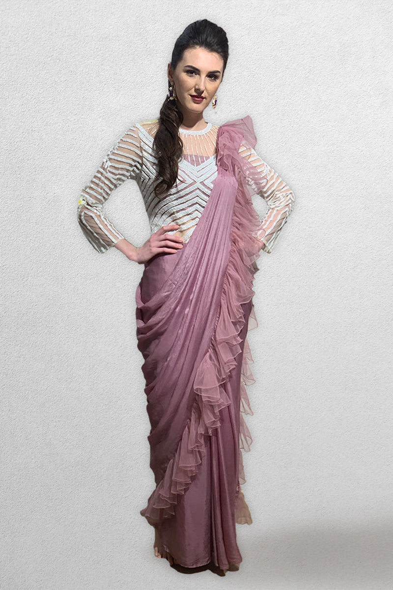 Blush Pink Pre Stitched  Drape Saree