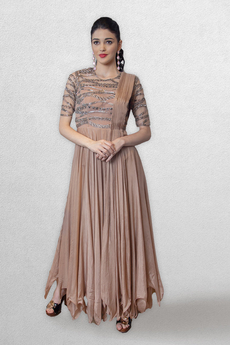 Brownish Pink Gown  with Dupatta