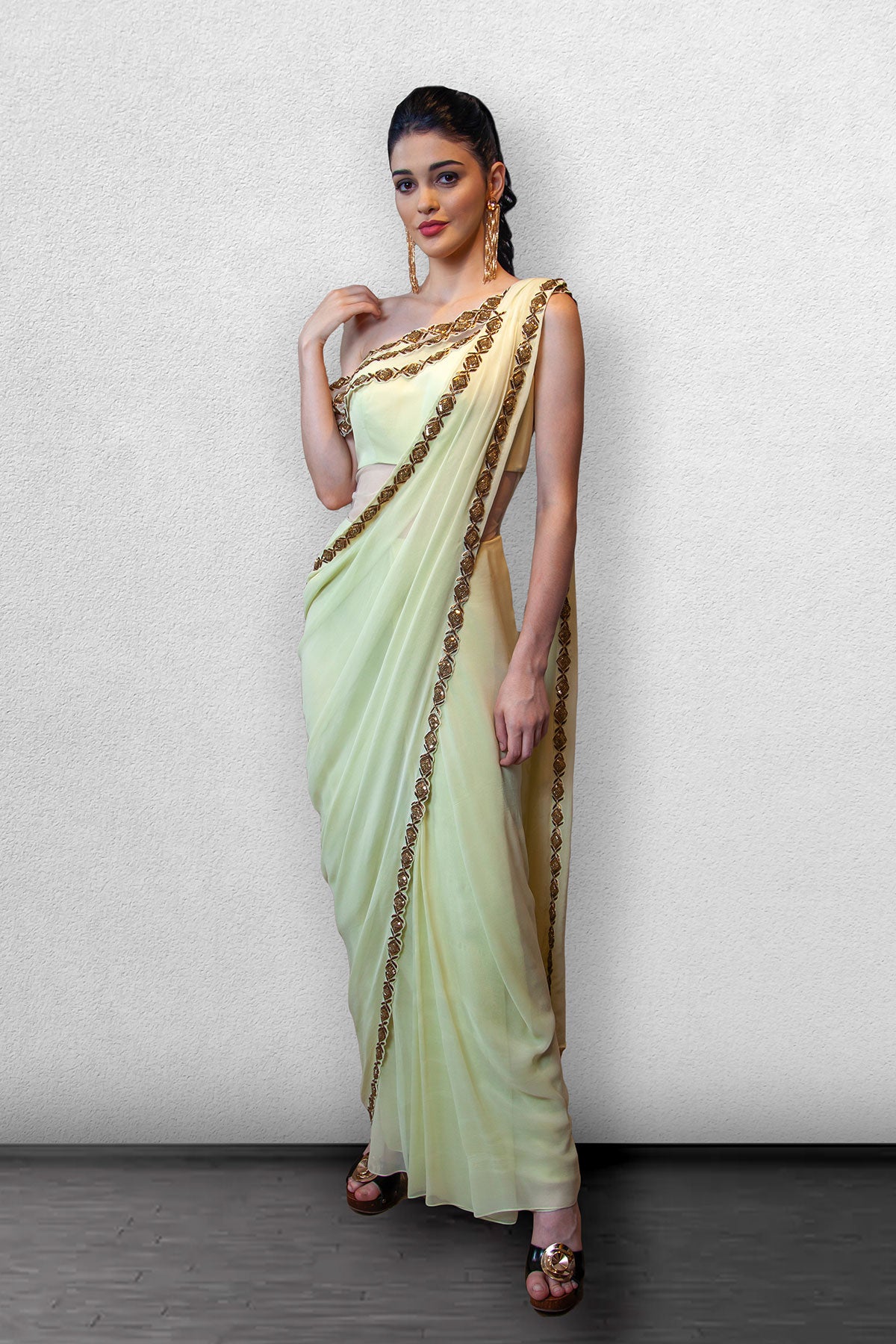 Pastel Lemon Drape Saree