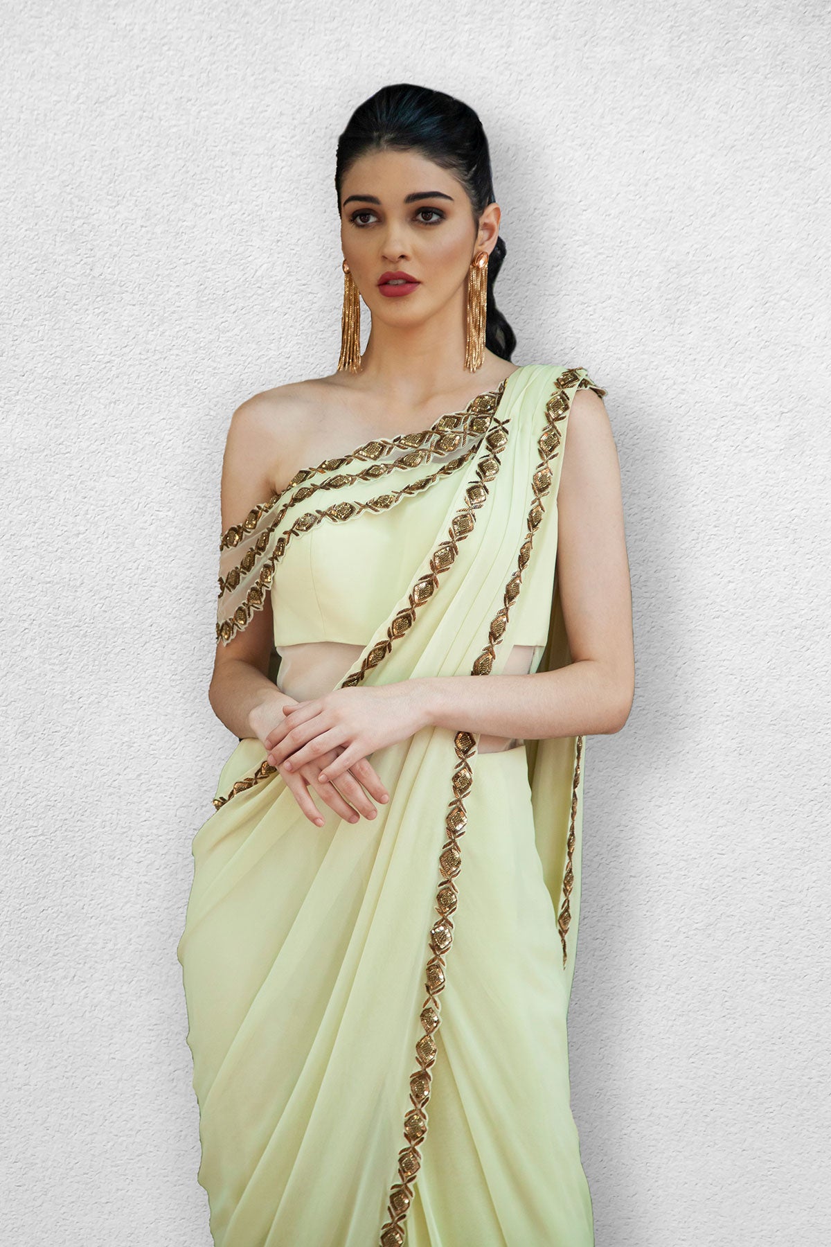 Pastel Lemon Drape Saree