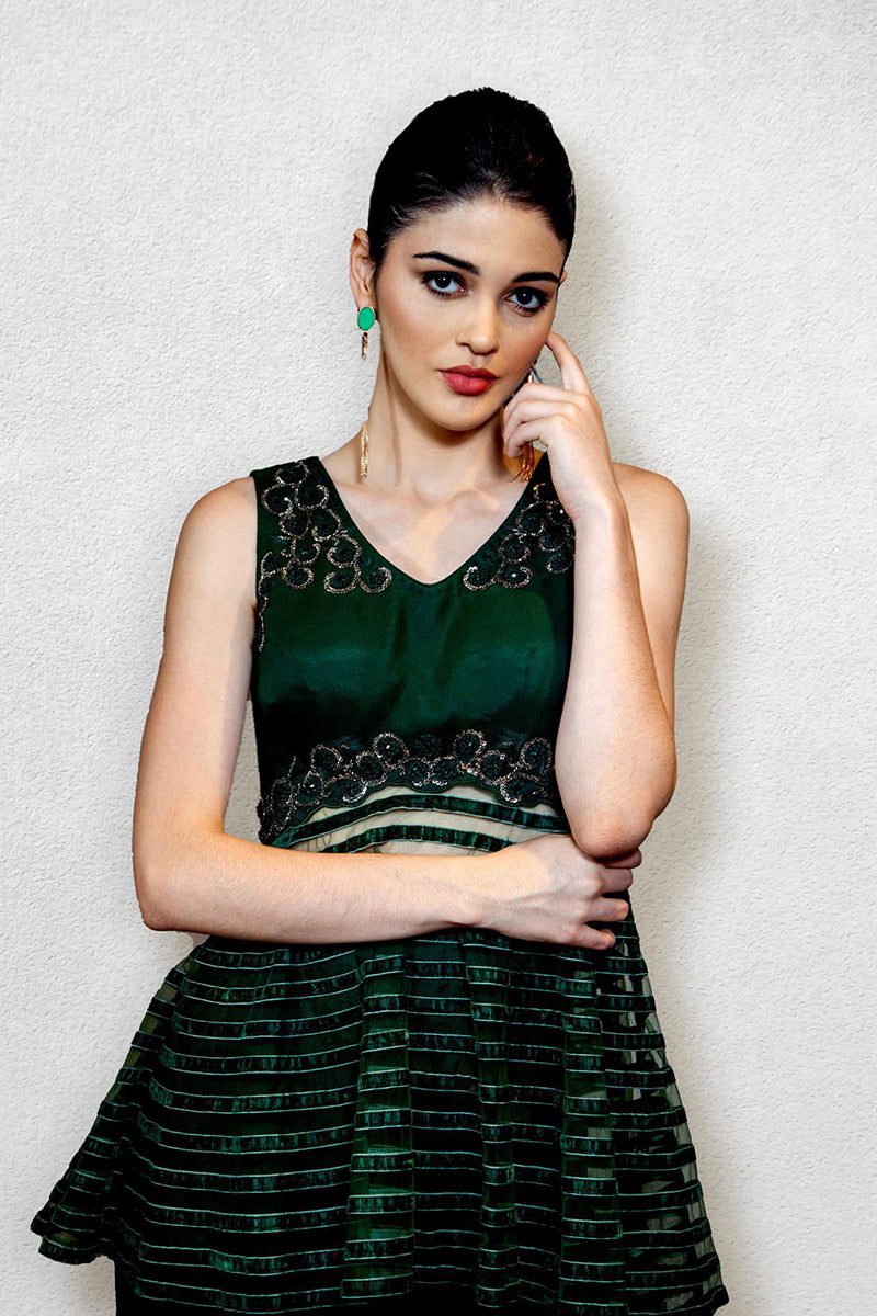 Emerald Green Peplum  Blouse with Sharara Pants