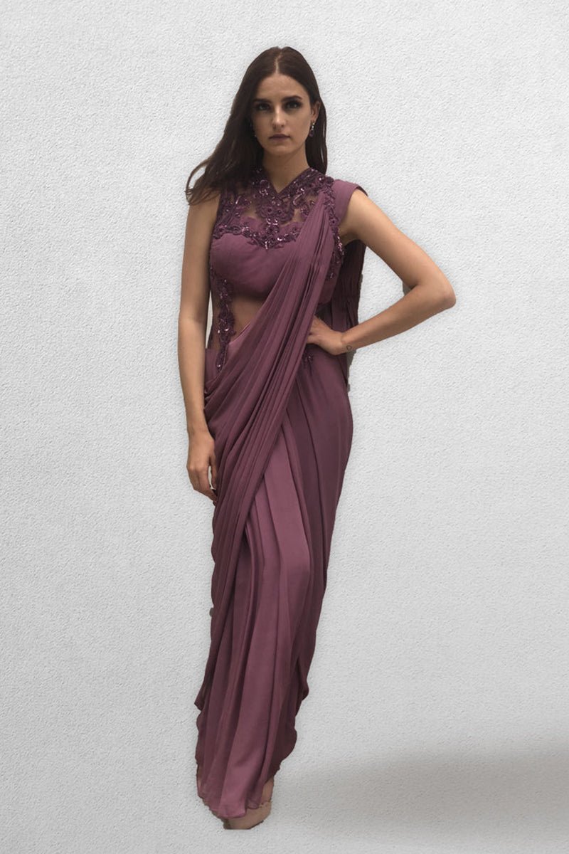 Mauve coloured Drape Saree