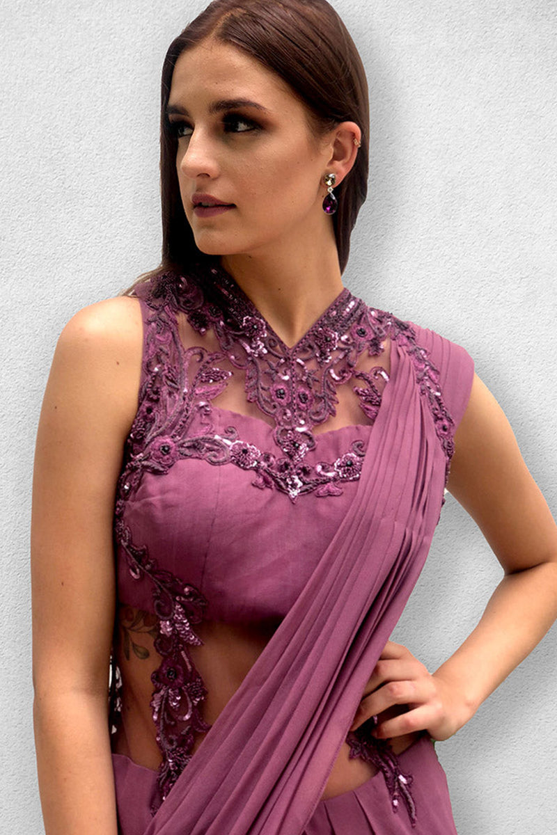 Mauve coloured Drape Saree