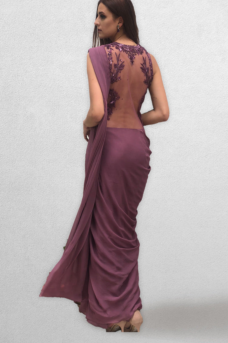 Mauve coloured Drape Saree