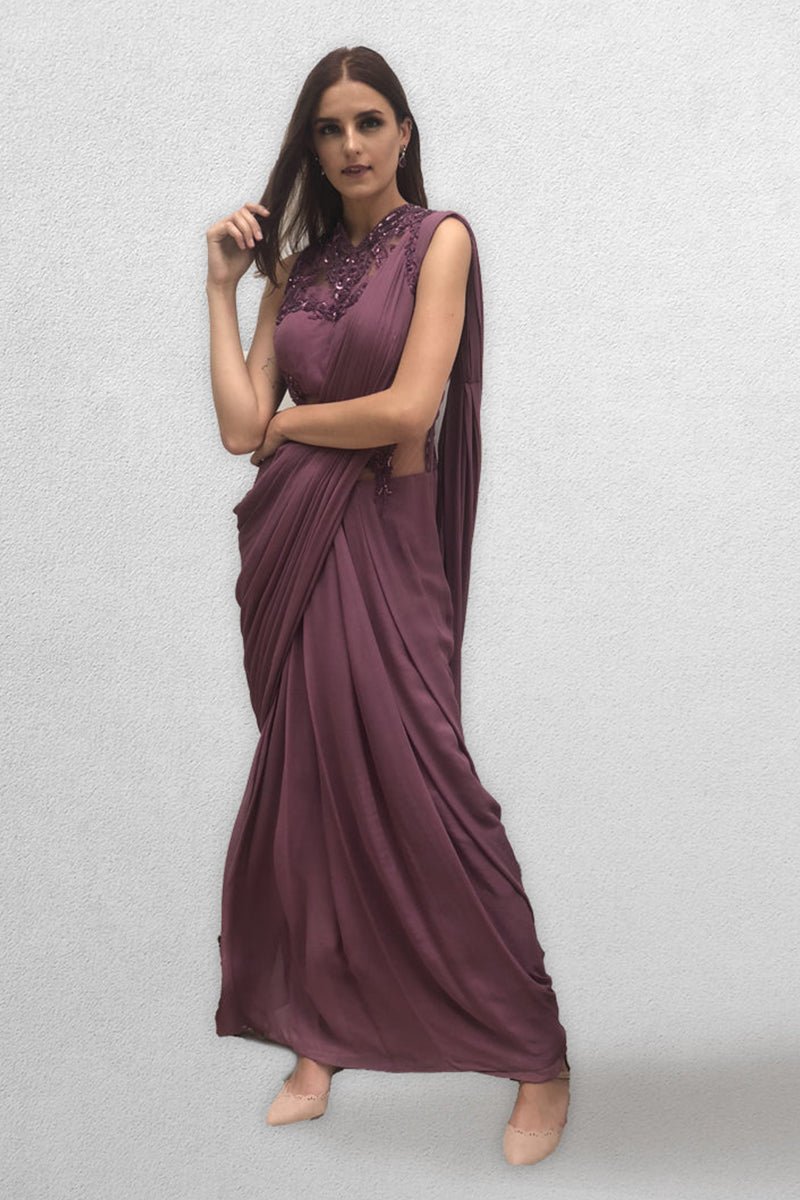 Mauve coloured Drape Saree