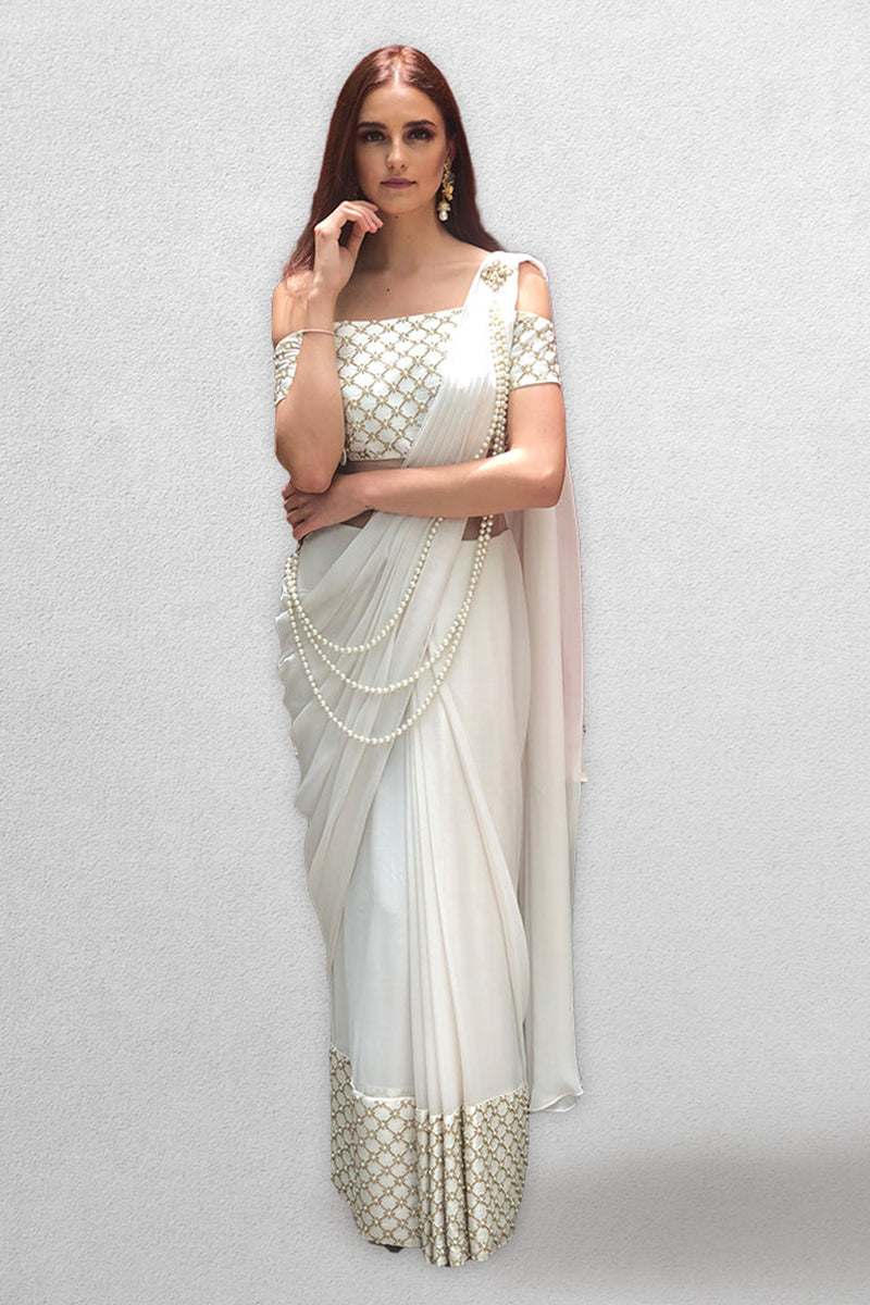 Off White Drape Saree