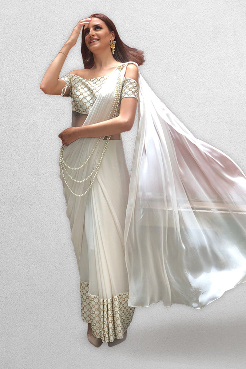 Off White Drape Saree