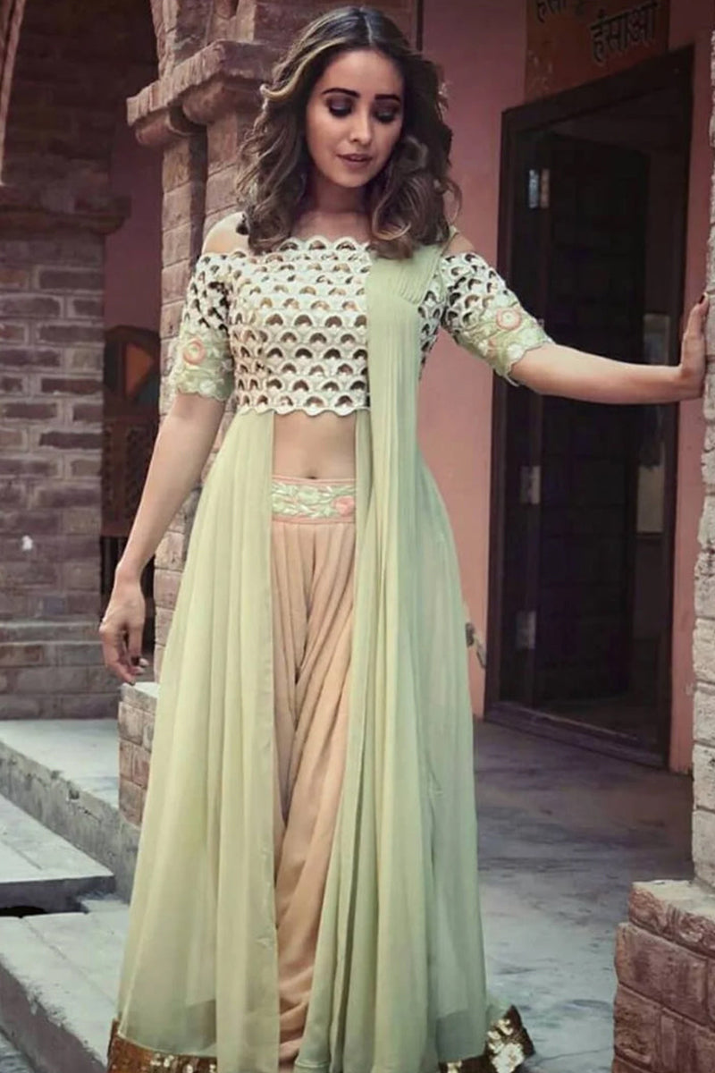 Peach and Mint Green Dhoti Salwar off Shoulder Top