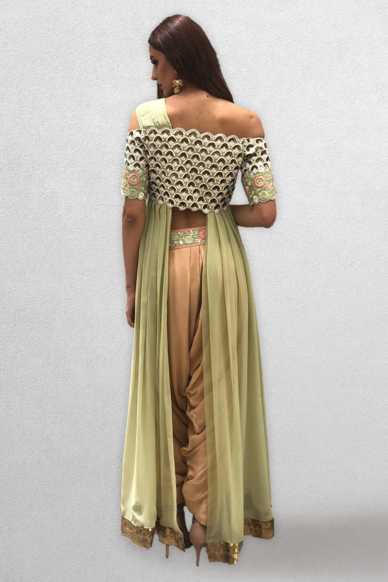 Peach and Mint Green Dhoti Salwar off Shoulder Top