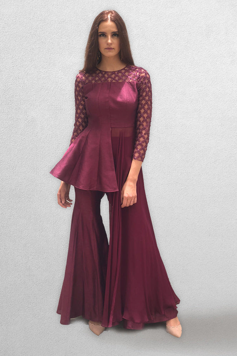 Wine colored Sharara Peplum