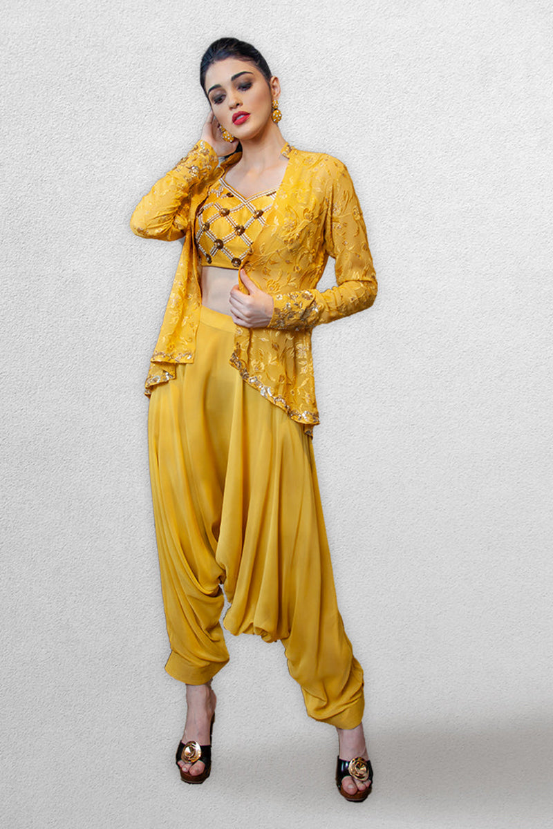 Yellow Harem Pants with Jacket and Blouse