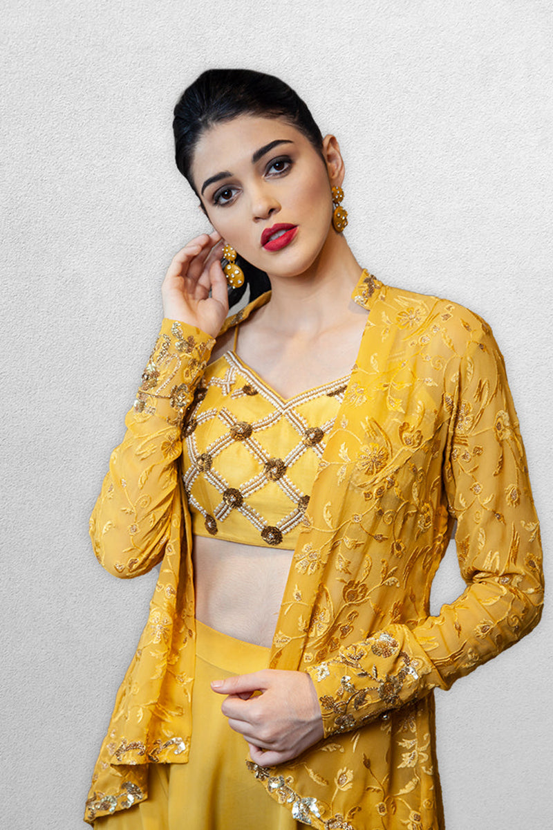 Yellow Harem Pants with Jacket and Blouse