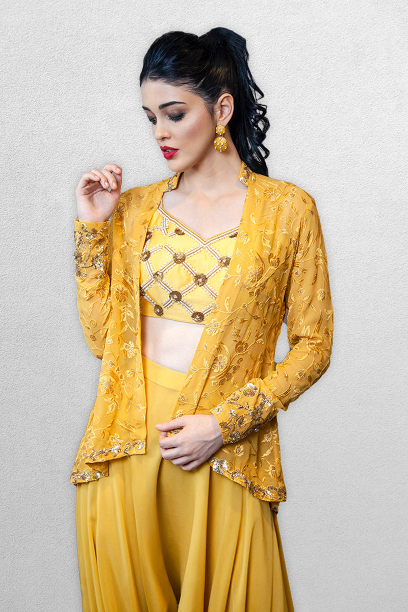 Yellow Harem Pants with Jacket and Blouse